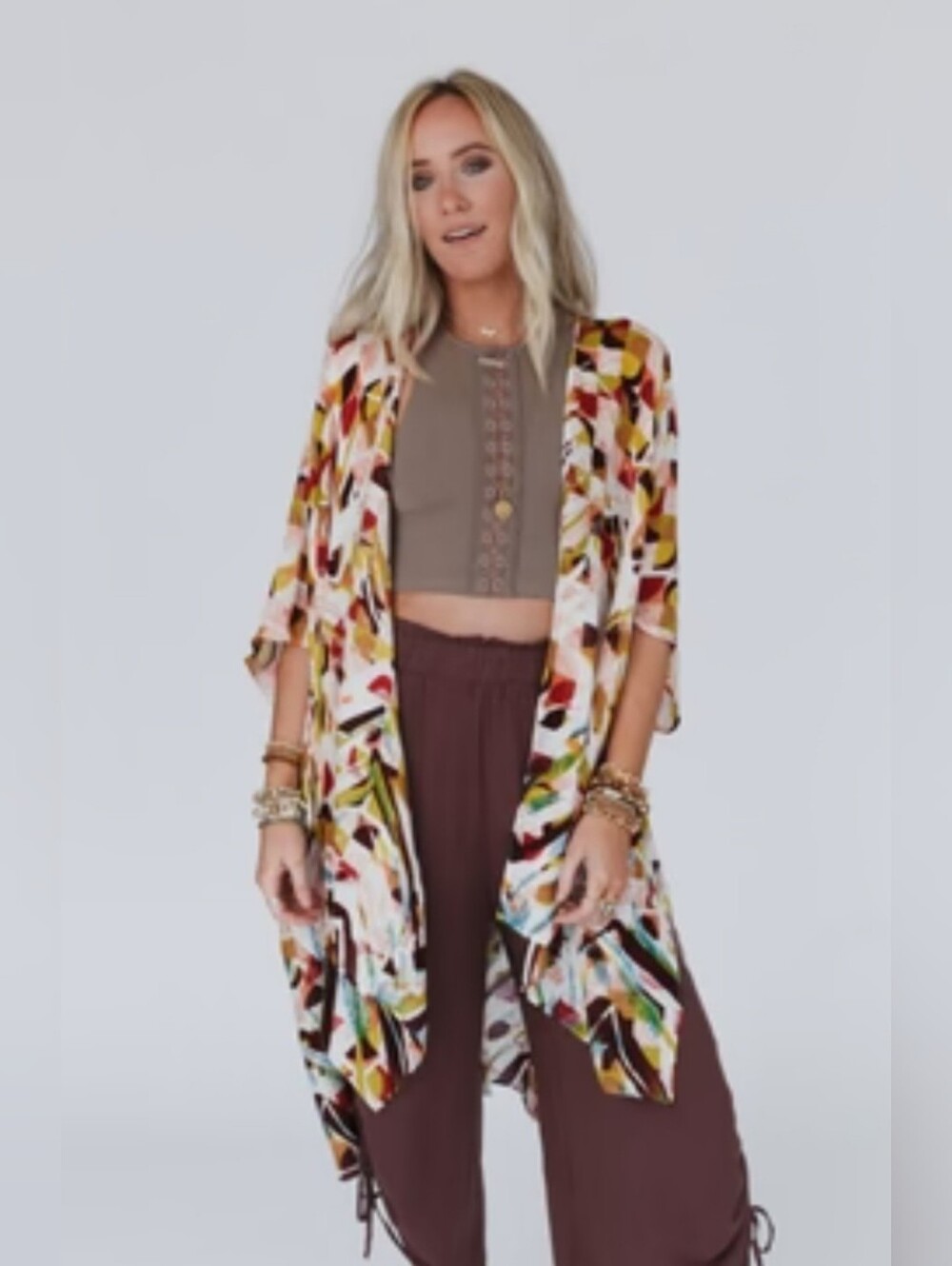 Three Birds Nest Retro Geo Kimono NWOT OS
